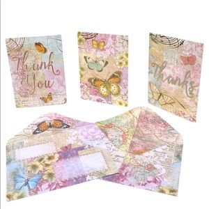 Punch Studio Butterfly Floral Thank You Cards Trifold Vinyl Sleeve (67563) 15ct